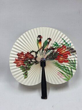 Chinese Shanghai paper folding fan birds and flowers 10 Inch